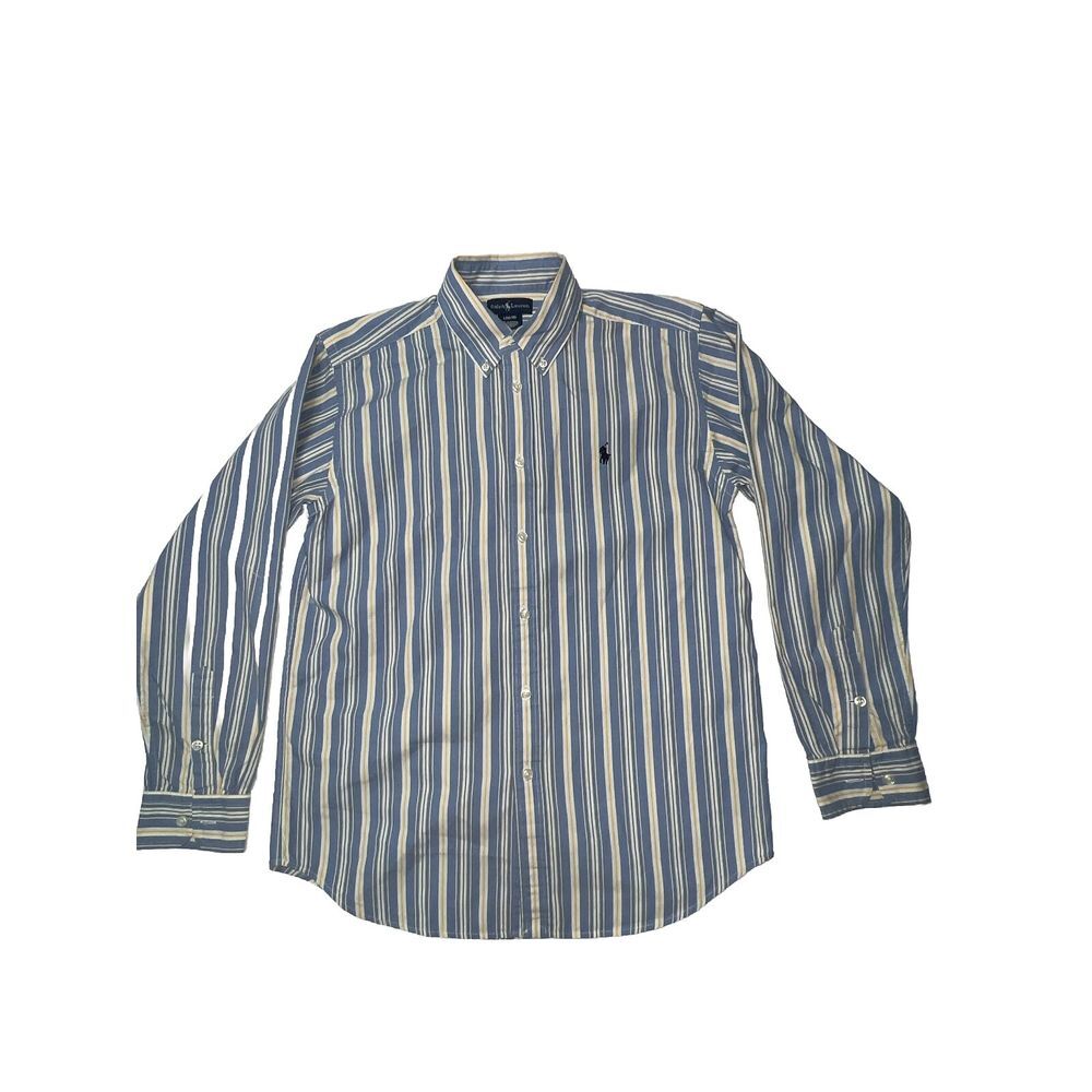 Vintage Boys Ralph Lauren Button Up Blue And Yellow Stripe Size‎ 16/18 Large